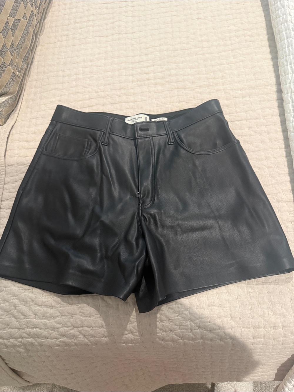 Abercrombie & Fitch Black High-Waist Faux Leather Shorts